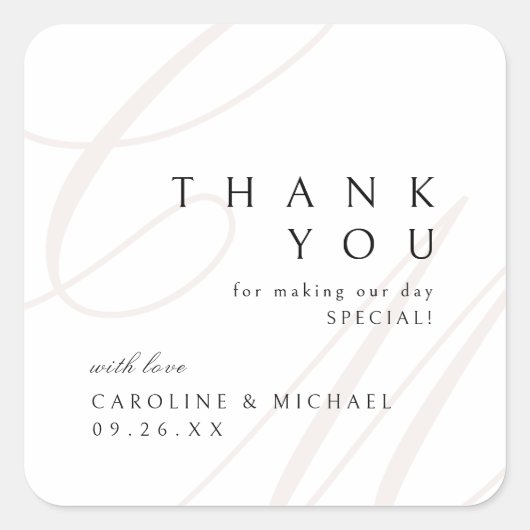 Sticker Carré Élégance classique Script monogramme mariage faveu (Devant)