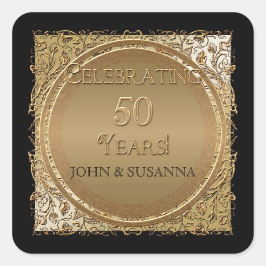 Sticker Carré Elégance Cravate noire, Anniversaire Mariage d'or (Devant)