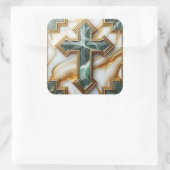 Sticker Carré Élégance en Pierre Croix de marbre dorée (Sac)