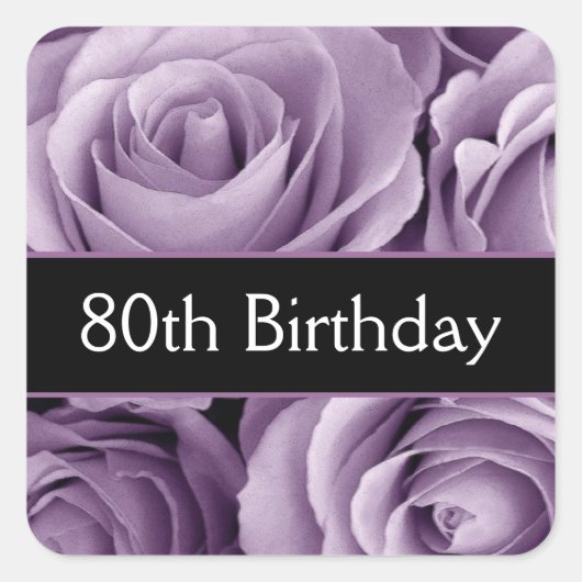 Sticker Carré Elégant 80e anniversaire Roses violets (Devant)