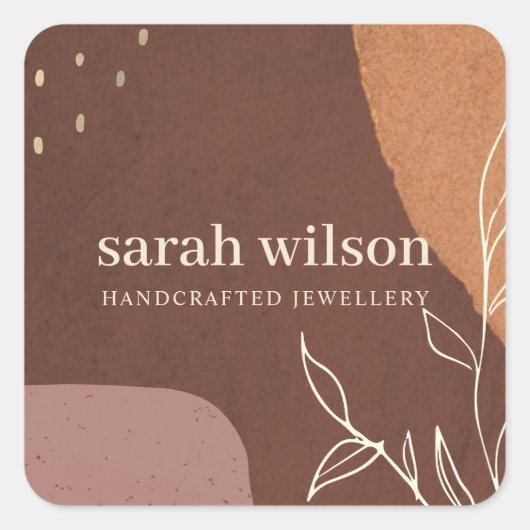 Sticker Carré Elegant Abstract Rust Brown Orange Leafy Foliage (Devant)
