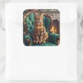 Sticker Carré Elegant Abyssinian Cat Regal Holiday Portrait Art (Sac)