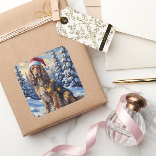 Sticker Carré Elegant Afghan Hound Winter Wonderland Christmas (Cadeaux)