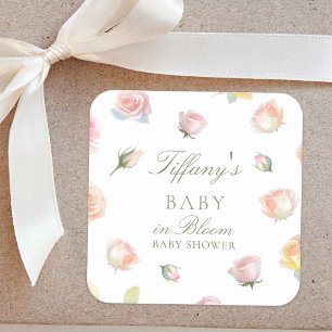 Sticker Carré Elégant Aquarelle bébé dans Baby shower Fille Fleu