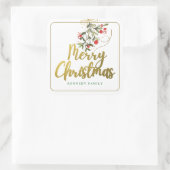 Sticker Carré Elégant Aquarelle Mistletoe Or Joyeux Noël (Sac)