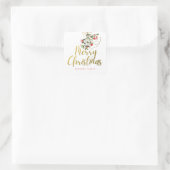 Sticker Carré Elégant Aquarelle Mistletoe Or Joyeux Noël (Sac)