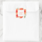 Sticker Carré Elégant Aquarelle Pêche pivoines Floral Mariage (Sac)