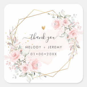 Sticker Carré Élégant Aquarelle Rose Pâle Merci