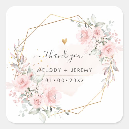 Sticker Carré Elegant aquarelle rose poudré Merci (Devant)