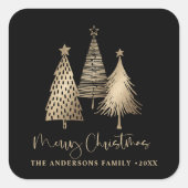 Sticker Carré Élégant Arbre de Noël Or Joyeux Noël (Devant)