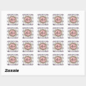 Sticker Carré Élégant arlequin rose-bleu monogramme (Feuille)