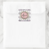 Sticker Carré Élégant arlequin rose-bleu monogramme (Sac)