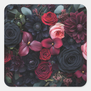Sticker Carré Élégant arrangement floral foncé avec Roses