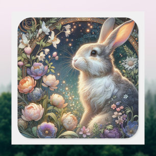 Sticker Carré Elégant Art Nouveau Floral Rabbit Pâques