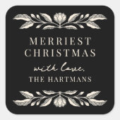 Sticker Carré Elégant Art populaire Floral Noël personnalisé (Devant)