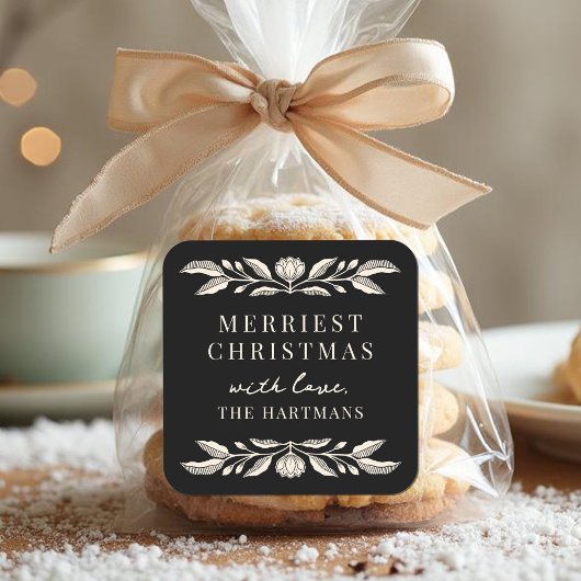 Sticker Carré Elégant Art populaire Floral Noël personnalisé