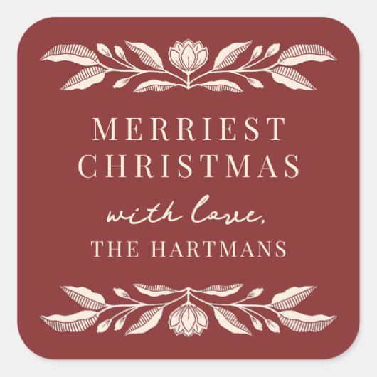 Sticker Carré Elégant Art populaire Floral Noël personnalisé (Devant)