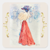 Sticker Carré Elégant avec une jupe rouge par Henry Somm (Devant)