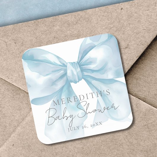 Sticker Carré Élégant Baby shower bleu boue