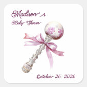 Sticker Carré Élégant Baby shower de Bow Bow rose Argent (Devant)