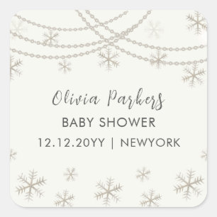 Sticker Carré Élégant Baby shower d'hiver de Snowflakes