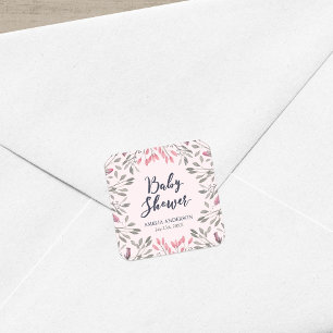 Sticker Carré Élégant Baby shower Floral Roses Roses Roses Roses