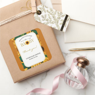 Sticker Carré Elégant Baby shower moderne "Notre Petit Tournesol