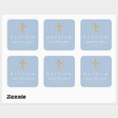 Sticker Carré Elégant Bébé Bleu Religieux Croix Garçon Baptême (Feuille)