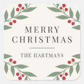 Sticker Carré Élégant Berry Botanique Noël (Devant)
