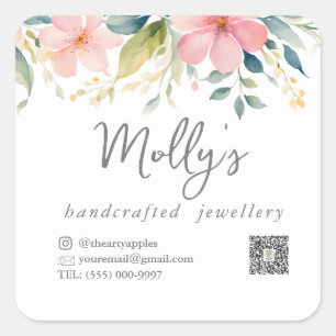 Sticker Carré Élégant bijou floral rose & gris artisanal