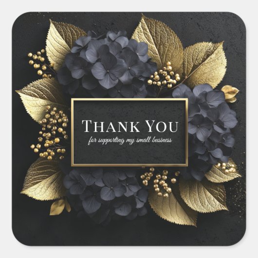 Sticker Carré Elegant Black and Gold Leaf Hydrangea Luxury Flora (Devant)