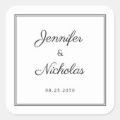 Sticker Carré Elegant  Black And White Script Wedding (Devant)