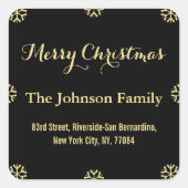 Sticker Carré Élégant Black Faux Gold Script Christmas Snowflake (Devant)