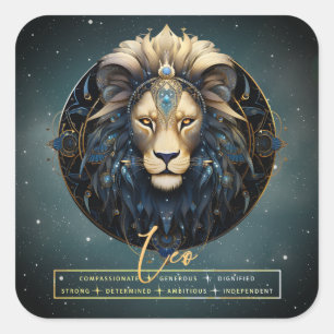 Sticker Carré Élégant Black Gold Lion Astrologie Soleil Sign Leo