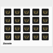 Sticker Carré Élégant Black Gold Moderne Monogramme Mariage (Feuille)
