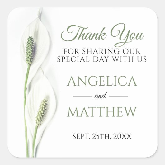 Sticker Carré Elégant Blanc Calla Lily Fleurs Merci Floral (Devant)