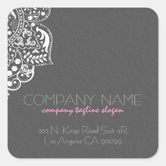 Sticker Carré Elégant blanc dentelle gris floral damas (Devant)