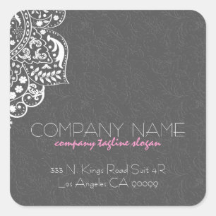 Sticker Carré Elégant blanc dentelle gris floral damas