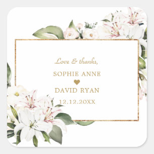 Sticker Carré Élégant Blanc Imperial Lys Mariage Or