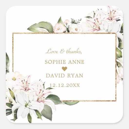 Sticker Carré Élégant Blanc Imperial Lys Mariage Or (Devant)
