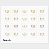 Sticker Carré Élégant Blanc Or Moderne Monogramme Mariage (Feuille)