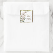 Sticker Carré Elégant blanc Orchidées Gold Frame Merci Mariage (Sac)