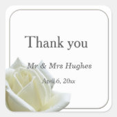 Sticker Carré Elégant blanc rose et argent merci (Devant)