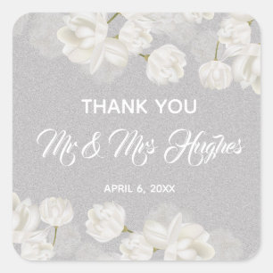 Sticker Carré Elégant blanc Tulip Mariage merci