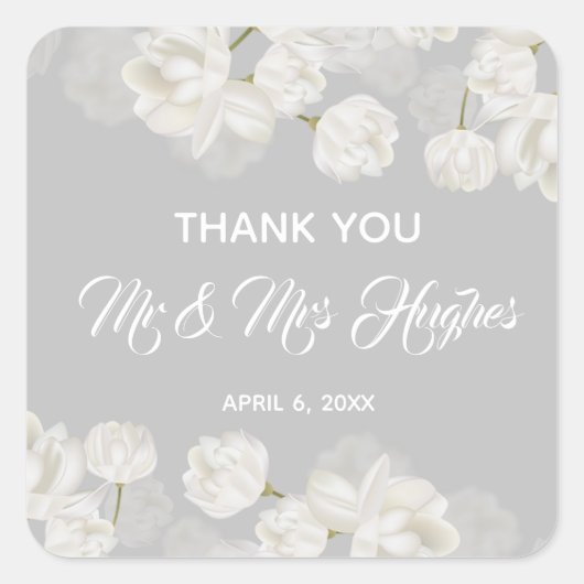 Sticker Carré Elégant blanc Tulip Mariage merci (Devant)