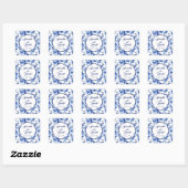 Sticker Carré Elégant bleu blanc Mariage en toile florale (Feuille)