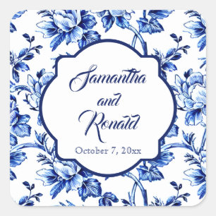 Sticker Carré Elégant bleu blanc Mariage en toile florale