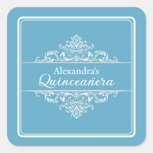 Sticker Carré Elégant bleu clair Quinceañera Anniversaire Favori