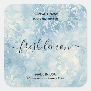 Sticker Carré élégant bleu damassé rustique bougie produit étiqu