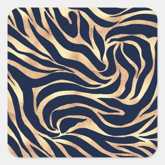 Sticker Carré Elégant bleu marine Gold Zebra Imprimer (Devant)